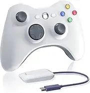 Oussirro Wireless Controller for Xbox 360, 2.4GHZ Gamepad Joystick Controller Remote for PC Windows 7,8,10 with Receiver Adapter, White