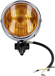 12V 4in Motorcycle Headlight, Round Black Housing with Yellow Lens, Universal Fit for Vintage Motorbikes, Replacement for Classic Style Lighting Systems