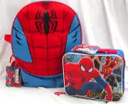 Spider-Man Chest 16" Backpack+9.5" Insulated Lunchbox Lunch Bag-Brand New!