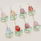 100 Sets Mixed Tulip Flower+Leaf Lampwork Glass Beads 9~16mm DIY Earrings Making