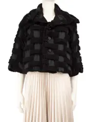 Black Wool Pattern Cropped Jacket