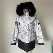 Burton Ceramic White Black Splatter Paint Snowboard Ski Winter Barge Jacket Sz M