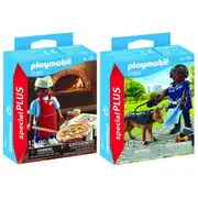 Playmobil Pizza Baker And Policeman with Sniffer Dog Childrens Toy Playset 4+