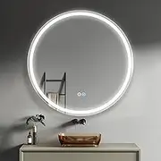 SenDeluz Bathroom Mirrors with LED Light, 50 * 50CM Wall Mounted Round Bathroom Vanity Mirror Anti-Fog Large Circle Makeup Mirror Backlit Touch Sensor Mirrors 3 Colors Dimmable Light IP44