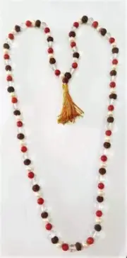 Rudraksha Jaap Mala with Pearl Sphatik Coral Beads Multicolour 108+1 beads mala