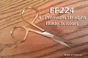 4" Premium Fly Tying Scissors - Straight Blade, Gold Handles - FF224