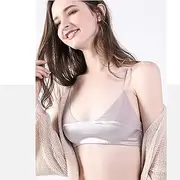 [ANRIO] Womens Stretchy 100% Mulberry Silk Bralette Tops Ultra-Thin Sexy Small Breast Silk Bras Lingerie (Color : Gray, Size : M/Medium)