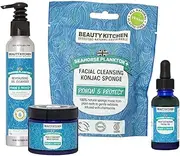 Beauty Kitchen Seahorse Plankton+ Bright Skin Bundle with Microalgae for Hydrated and Nourished Skin Gift Set - Eco-friendly Sustainable Gifts - Moisturiser/Facial Oil/Gel Cleanser/Konjac Sponge
