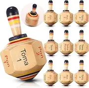 Poen 5 Pieces Large Wooden Toma Todo Bulk, 4.5 inch Classic Mexican Wood Spinning Top Game for Kids and Adults, Pirinola Toma Todo Party Games for Mexican Fiesta Party Cinco de Mayo Family Game