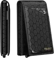 [VULKIT] Minimalist Wallet for Men Pop Up Credit Card Holder Slim Bifold Wallets RFID Blocking Magnetic Closure with Gift Box Black Grid