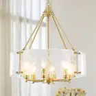 Modern Glass Drum Chandelier, Gold Dining Room Chandeliers 6 Light, 19" Textu...