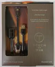 New T-Tech By TUMI Micro USB Travel Cable & 6 Feet Extension Travel Pouch Phones