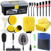 23 Piece Exterior, Interior Car Detailing Kit with Case Clay Mitt Scrub Brushes