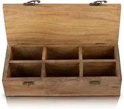 Wooden Tea Box Storage Chest Organizer Container Holder Rack With 6 Storage Compartments For Assorted Variety Of Loose Tea Spices & Herbs Natural Eco Friendly Vintage Rustic Decorative Box