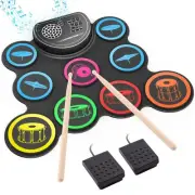 Electronic Drum Set, 9-Drum Practice Pad with Headphone Jack, Roll-up Drum Ki...