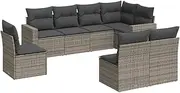 vidaXL Garden Outdoor Sofa Set - 8 Piece Grey Modular Rattan Lounge with Cushions - Perfect for Patio, Terrace, Deck or Garden