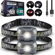 2-Pack USB Rechargeable LED Head Torch - Super Bright, Waterproof, Lightweight & Comfortable - Headlamp Perfect for Running, Walking, Camping, Reading, Hiking, Kids, DIY & More, USB Cable Included