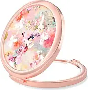 Nipichsha Compact Mirror, Pocket Travel Makeup Mirror, 2 - Sided 2X / 1X Magnification, Small Folding Portable Handheld, 2.75 in Rose Gold, Watercolor Flowers