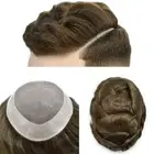 Mens Hairpiece Fine Mono Mens Toupee Poly Skin Hair System Pu Replacement WigUS