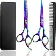 Professional Hair Cutting Shears Set,6 Inch Barber Hair Cutting Scissors Kit,Hairdressing Thinning Shears for Hair Cutting,Sharp Blades Haircut Scissors Kit for Women/Men/Kids (Rainbow)