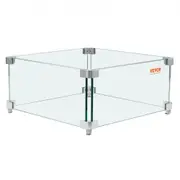 VEVOR Gas Fire Pit Wind Guard for Square Fire Table, 380 x 380 x 180 mm Clear Tempered Wind Guard for Firepits, 8mm Thick Square Glass Shield, Glass P