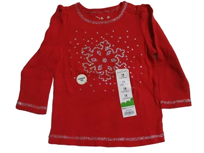 NEW GIRLS JUMPING BEANS 18 MONTHS T-SHIRT TOP SHIRT RED SEQUIN SNOWFLAKE COTTON