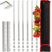 9 PCS Stainless Steel Barbecue Skewers, 17" Kabob Skewers for Grilling,Reusab...