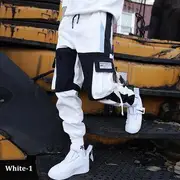 Lettering Strappy Cargo Harem Pants 01 - White - 4XL