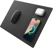POUT H3 PRO Dual Qi Wireless Charging Mouse Pad – Dual Fast Wireless Chargers for Smartphones and Earbuds – Smooth Surface with Anti-Slip Base for Home and Office Use (Cold Black)