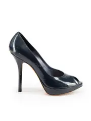 Navy Patent Peep Toe Platform Heels