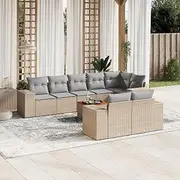 9 Piece Garden Sofa Set with Cushions Beige Poly Rattan, Furniture Sets, Patio Furniture