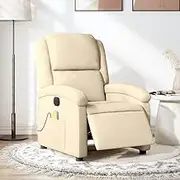 Electric Massage Recliner Chair Cream Fabric: Comfy Living Room Recliner Chairs with Reading Feature for Relaxation, Lounging, and Spaces Furniture