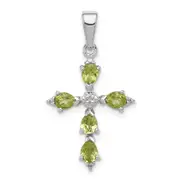 Sterling Silver Rhodium Plated Peridot Cross Pendant