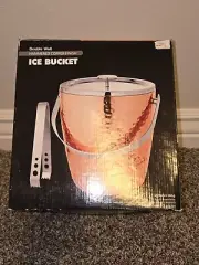 Hammered Copper Plated Ice Bucket Lid and Tongs *NEW*