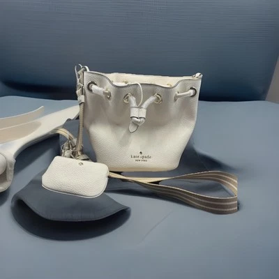 New Kate Spade Rosie Mini Bucket Pebble Leather Parchment With Coin Purse Strap