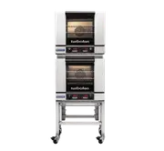 Turbofan E23D3/2 - Half Size Tray Digital Electric Convection Ovens Double Stacked on a Stainless Steel Base Stand