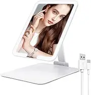 MILPROX Foldable LED Makeup Mirror - Portable Travel Make Up Mirror with Lights, Tabletop Vanity Mirror with Auto-Detection, Memory Function, USB Rechargeable, Adjustable Brightness Color