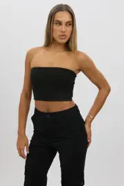 Black Bandeau Top Cotton Rib - Size 12M, Women's Bandeau