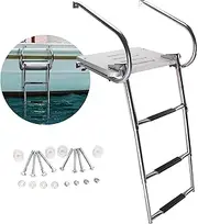3-Step Boat Ladder with Swim Platform,316 Stainless Steel Dock Ladder with ABS Swim Platform 2 Handrails,500LBS Telescopic Boarding Ladder Dive Ladder for Pontoon Yacht