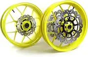 Neon Yellow Front Rear Wheel Rims and Brake Discs Rotors Compatible with Honda CBR600RR 2007-2017, Motorcycle Replacement Accessories Parts
