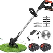 Electric Cordless Weed Wacker, Battery Powered Weed Eater with 2 Batteries and 3 Types Blades, Lightweight Brush Cutter Powerful String Grass Trimmer Edger Lawn Tool for Yard Garden
