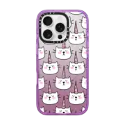 iPhone 16 Pro Impact Case MagSafe Compatible Caticorn Cat Unicorn Pattern - White Pink Black - Transparent