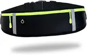 KOMBIUDA Black Ultra Thin Running Waist Belt with Reflective Strips Fitness Pouch for Phone Money Essentials Sport Bag for Men Women