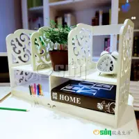 在飛比找momo購物網優惠-【Osun】DIY木塑板 歐式白色雕花經典巴洛克桌上型書架(
