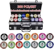 TX GIRL 100-500PCS/SET Texas Hold'em Poker Chips Set with Metal Box Table Cloth Button 15.5g/pc AOM Poker Chips Sets Clay Casino Chips (Color : 300pcs Silver Box)