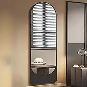 TT-YED Arched Floor Mirror Full Length Mirror, Wooden Frame Full Length Wall Mirror, Large Standing Hanging/Tilted Dressing Mirror, Floor Mirror with Stand, Freestanding Makeup Mirror,Bl70×h170cm