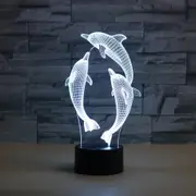 Three Dolphins Shape 3D Colorful LED Vision Light Table Lamp, USB touch Version