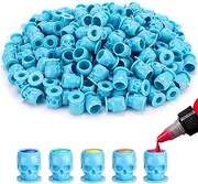 ITADAKU 100 Pcs Disposable Tattoo Ink Caps Skull Tattoo Ink Cups with Stable Base Permanent Makeup Pigment Holder Container Cap Tattoo Accessory (Blue)
