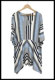 NWT AUTOGRAPH Women's Blue Stripe Stretch Trapeze A-Line Top Plus Size 22