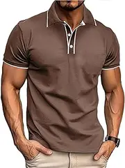 [HongYunAu] Men's Polo Shirt Summer Retro Solid Color Laple Short Sleeve Polo T Shirts
